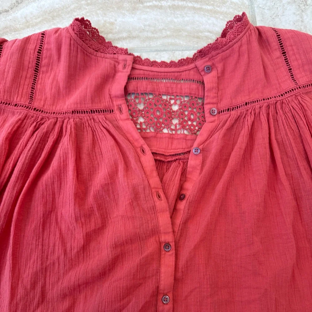 Free People Pink Puff Sleeve Ruffled‎ Blouse - Picture 7 of 12